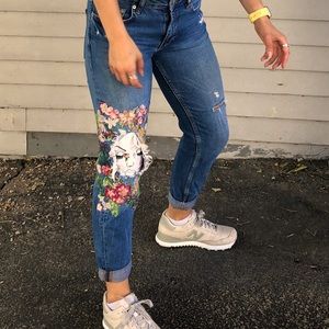 ZARA embroidered jeans.